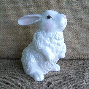 Vintage Sitting Up White Rabbit Porcelain Figurine